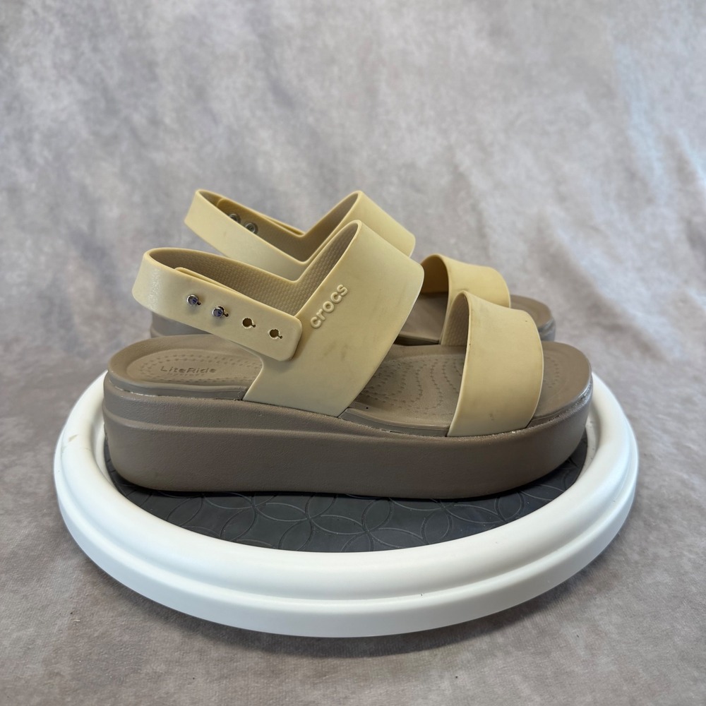 Crocs Brooklyn Low Wedge Sandals Womens Size 6 Tan Taupe Platform Strappy 206453
